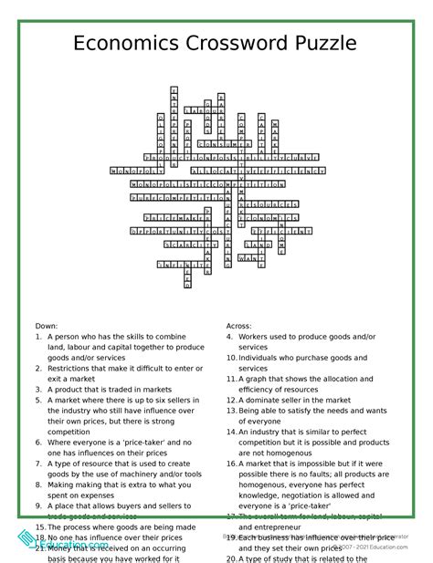 Something used to provide a good or service. . Economics puzzles with answers